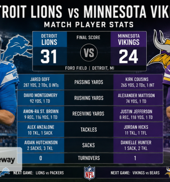detroit lions vs minnesota vikings match player stats